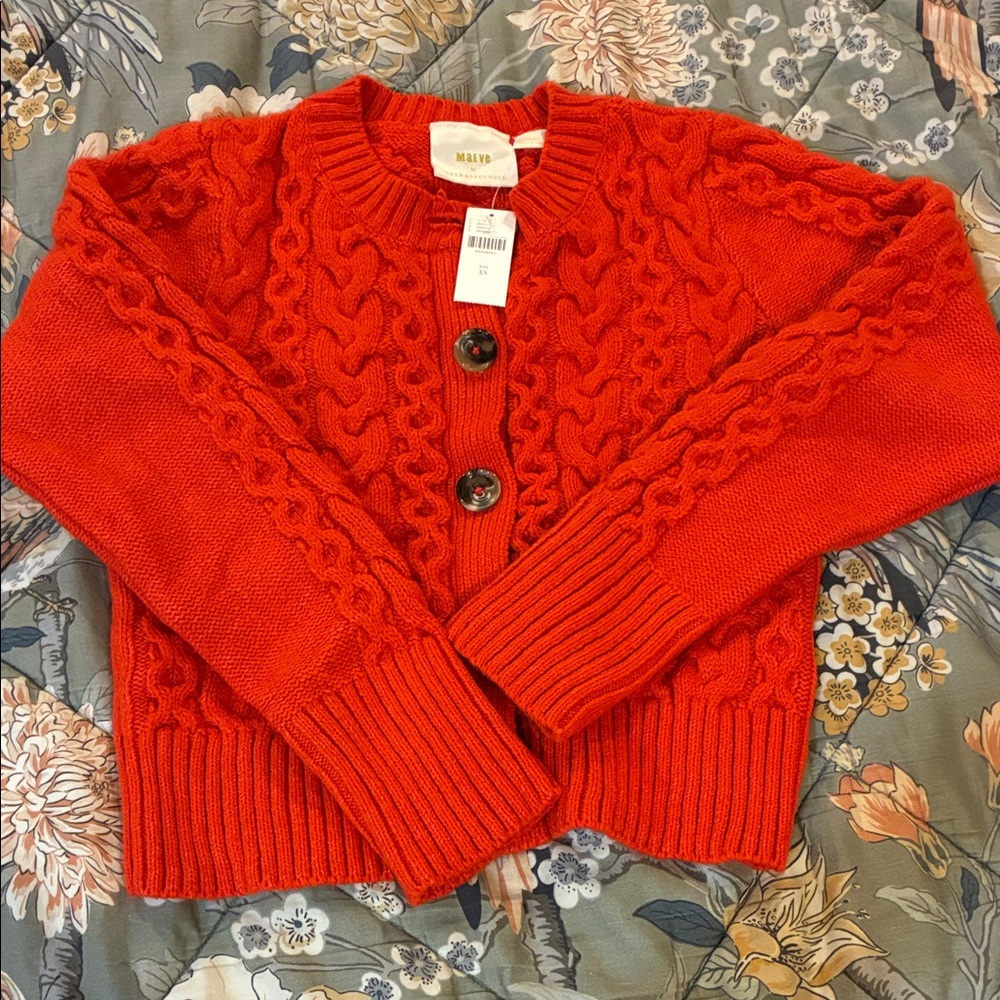 Maeve Vibrant orange Cable Knit Cardigan